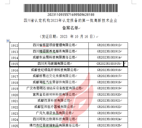 喜報(bào)！四川天馬玻璃有限公司再次被認(rèn)定為國家級(jí)高新技術(shù)企業(yè)(圖2)
